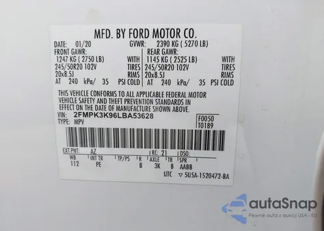 2020 Ford Edge Titanium from USA, damaged, VIN 2FMPK3K96LBA53628